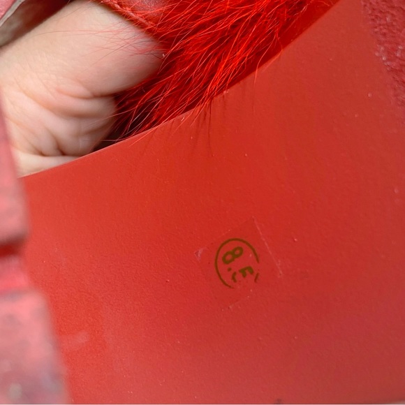 Faux Mink Red Strapless Chunky Heels - Picture 8 of 10